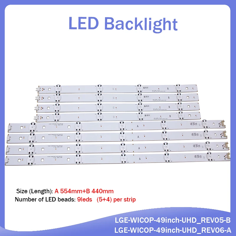 (Nov komplet) 8 KOS(4*4*B)LED backlight trakovi za LG TV 49UF6407 LGE_WICOP_49inch_UHD_REV06_A LGE_WICOP_49inch_UHD_REV06_B NC490