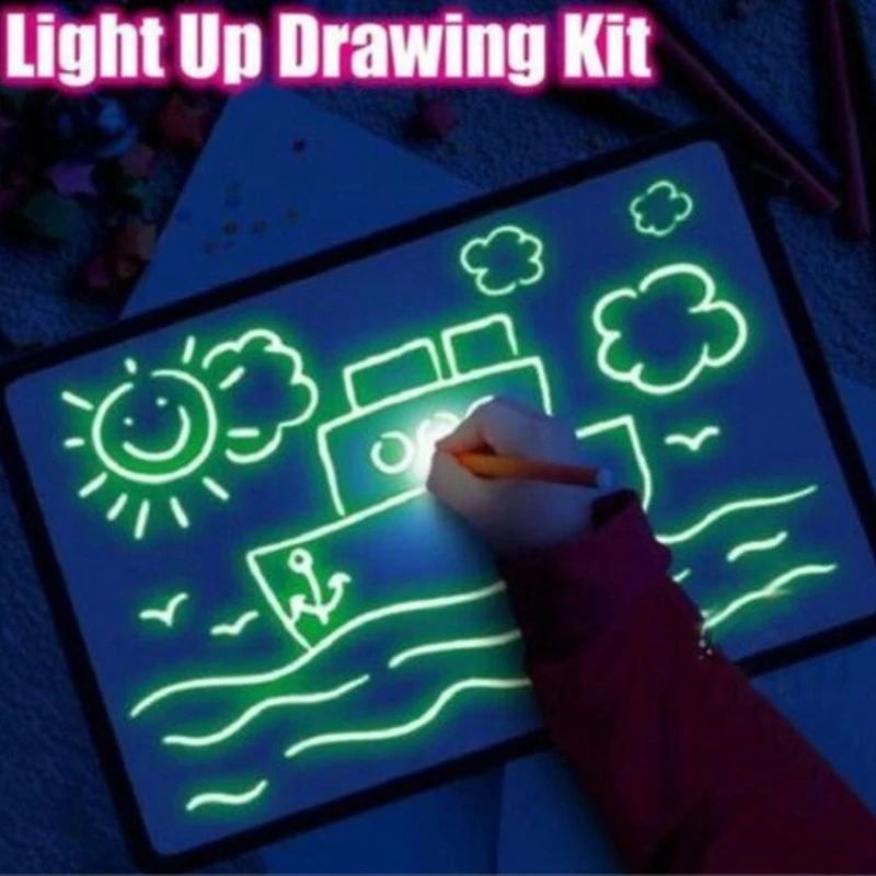 A3 A4 A5 LED Svetlobna Risalno Desko ruski angleški Grafiti Doodle Tablet Čarobno Risanje S Svetlobo-Zabavno Fluorescentna Pero Izobraževalne