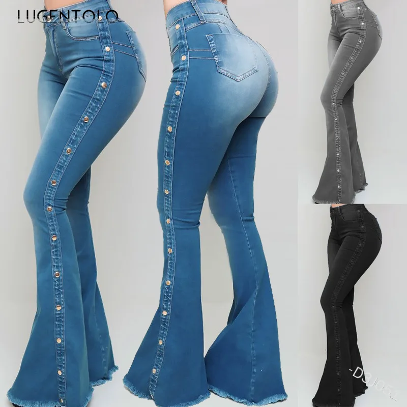 Lugentolo Ženske Jeans Jeseni Nove Priložnostne Strani Zapenjanje Bell-dno Hlače, Visoka Vitka Ženska Slim Dolge Jeans