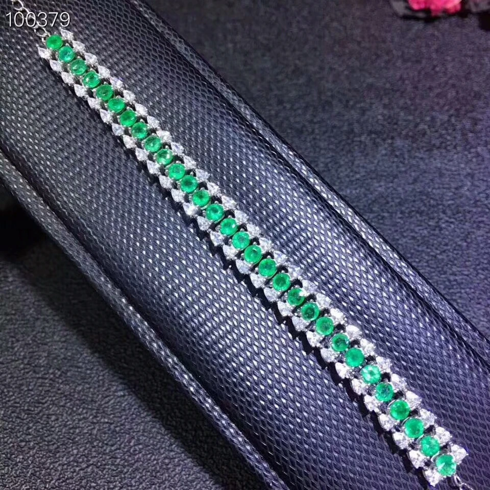 [MeiBaPJ]Pravi Naravni Smaragdno Gemstone Zapestnica 925 Sterling Srebro Zeleni Kamen Bangle za Ženske Lep Poročni Nakit