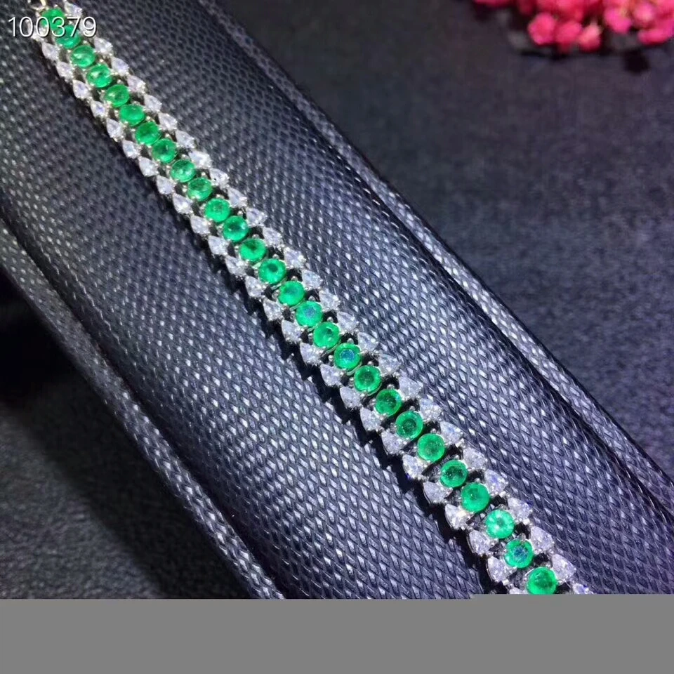 [MeiBaPJ]Pravi Naravni Smaragdno Gemstone Zapestnica 925 Sterling Srebro Zeleni Kamen Bangle za Ženske Lep Poročni Nakit
