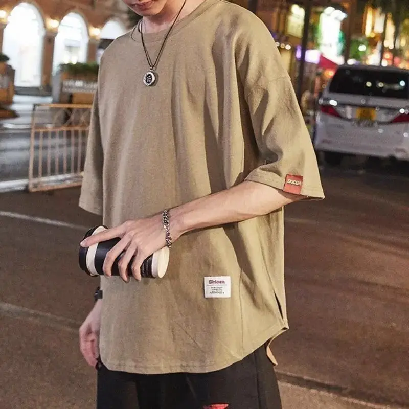 Prevelik Japonska Hiphop Majice s kratkimi rokavi Moški T-shirt Bombaž Svoboden Tee Shirt Priložnostne 2020 Kul korejski Črno Bel Tshirt Ulične Moški