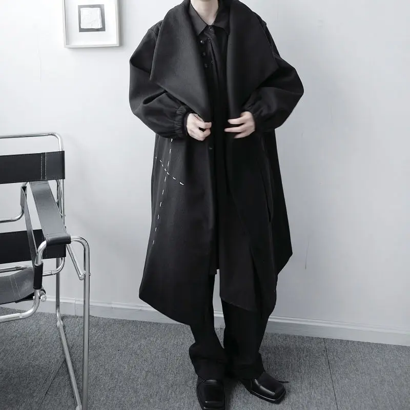 IEFB Novih moških barvo mozaik črno prevelik volnene plašč modno oblikovanje ohlapne jeseni, pozimi river dolge obleke 9Y4630