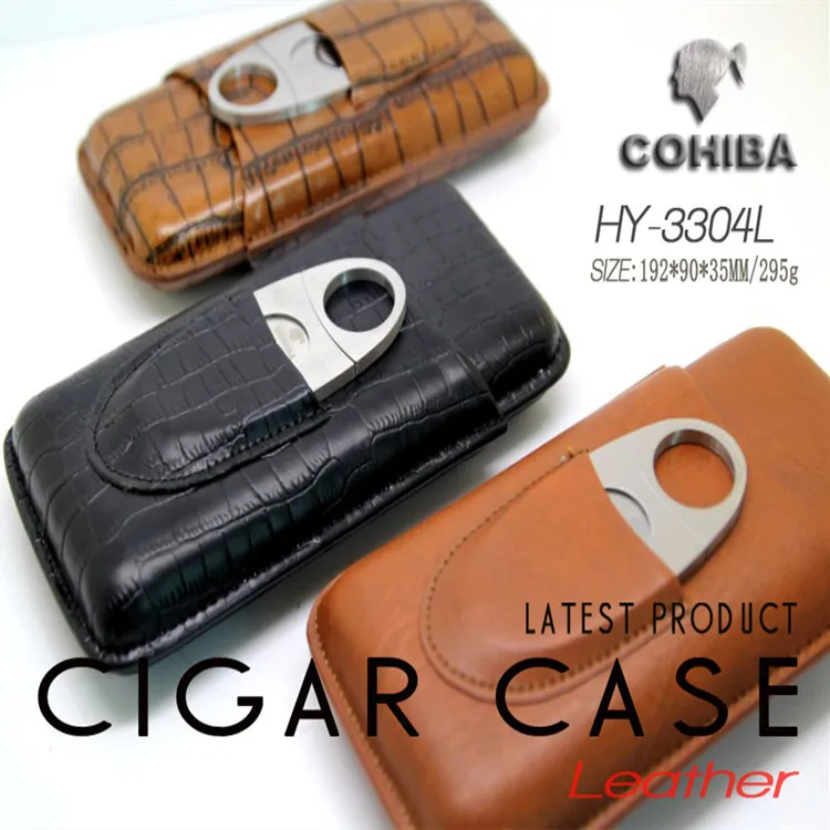 Cohiba Pravega usnja cigar Primeru Z Cigar Rezalnik vlažilec Prenosni za 3 Kubanske cigare, ustniki za Cigare Nastavite 3304L
