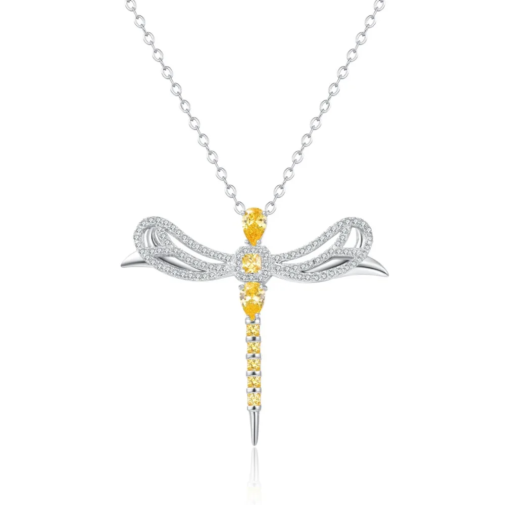 Lingmei Dragonfly Oblikovan Moda Klasičen Nakit Vijolično & Zlati & White Kubičnih Cirkon Srebrne Barve Ogrlico, Obesek Verige