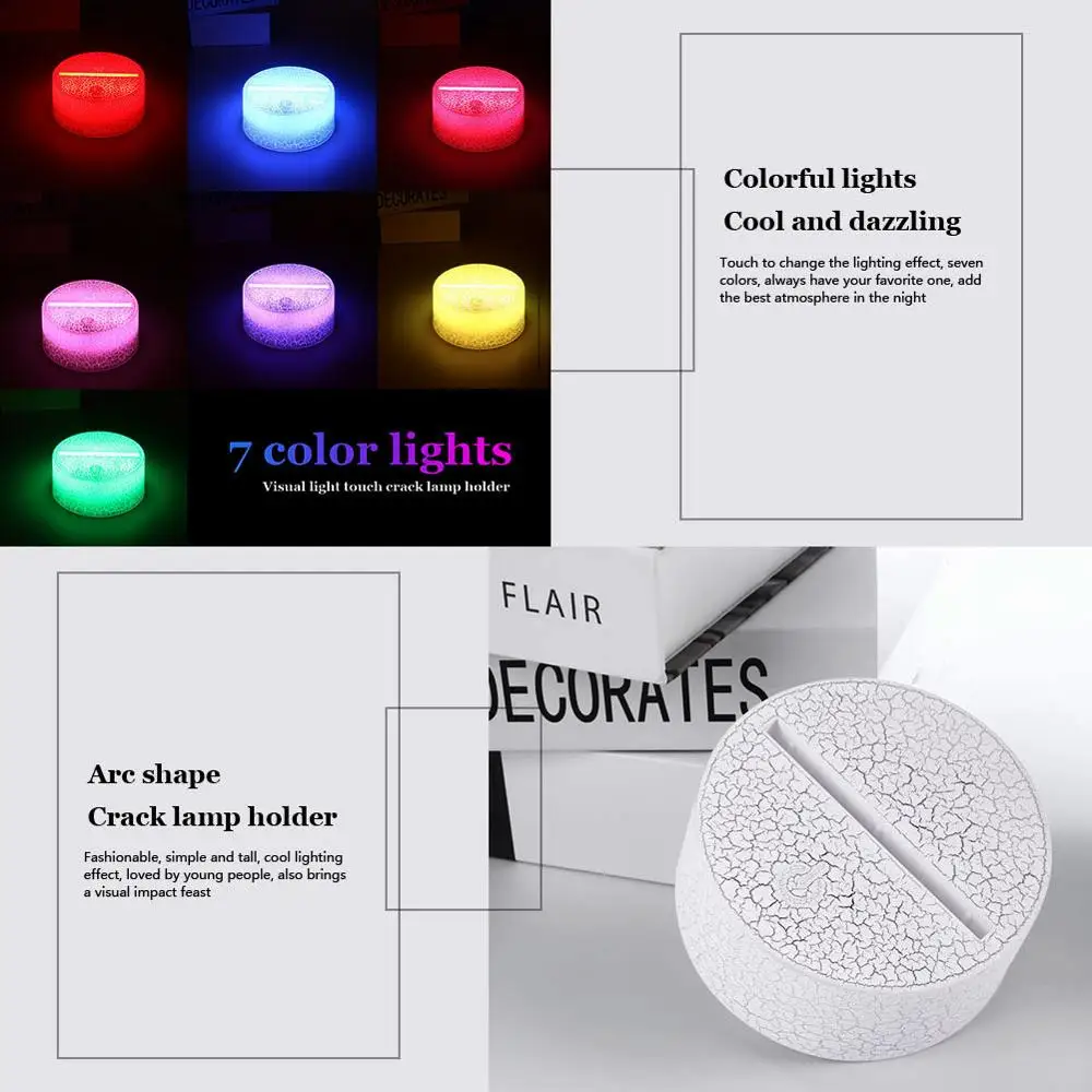 3D Bluetooth Notranje Baterije Dotik Lučka Oddaljene Baze Svetlobe Znanja Crack Vzorec Doma Darilo Razsvetljavo okova Svetlobna 7 Barv