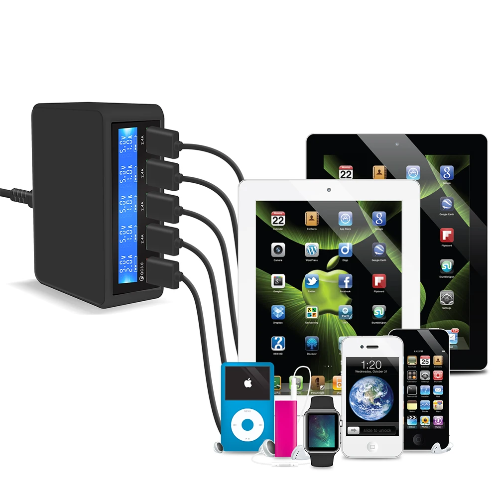 ILepo Črna/Bela QC3.0 Polnilnik USB ZDA/EU/UK Plug 50 W Pametno polnjenje 5V3A 9V2A 12V1.5A Za Iphone, iPad Hitri Polnilnik LCD-Zaslon