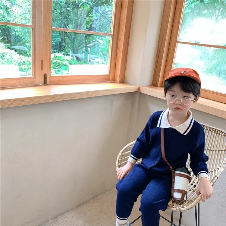 Jeseni Novi korejski Slog Otroci Pleteni Pulover bo Ustrezala Fantje in Dekleta River Jopico Gleženj Odvisnih Hlače 2 Kos Moda Dekle Oblačila