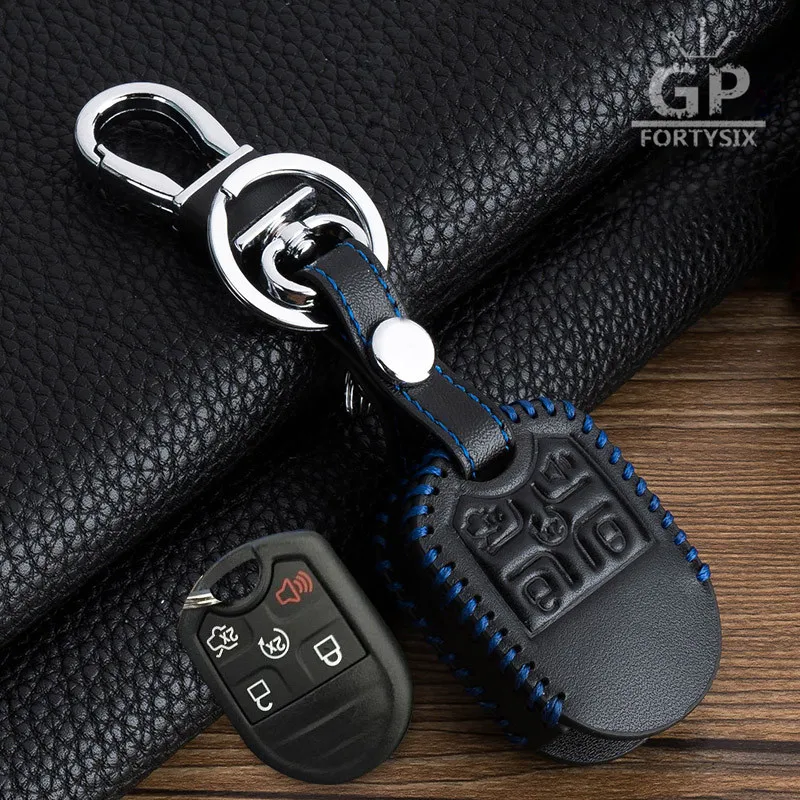 Avto Pravega Usnja Vrečko Daljinski upravljalnik Avto Keychain Tipko Kritje Primera Keyfob Za Ford Explorer 5Buttons Transponder Auto Tipko L215