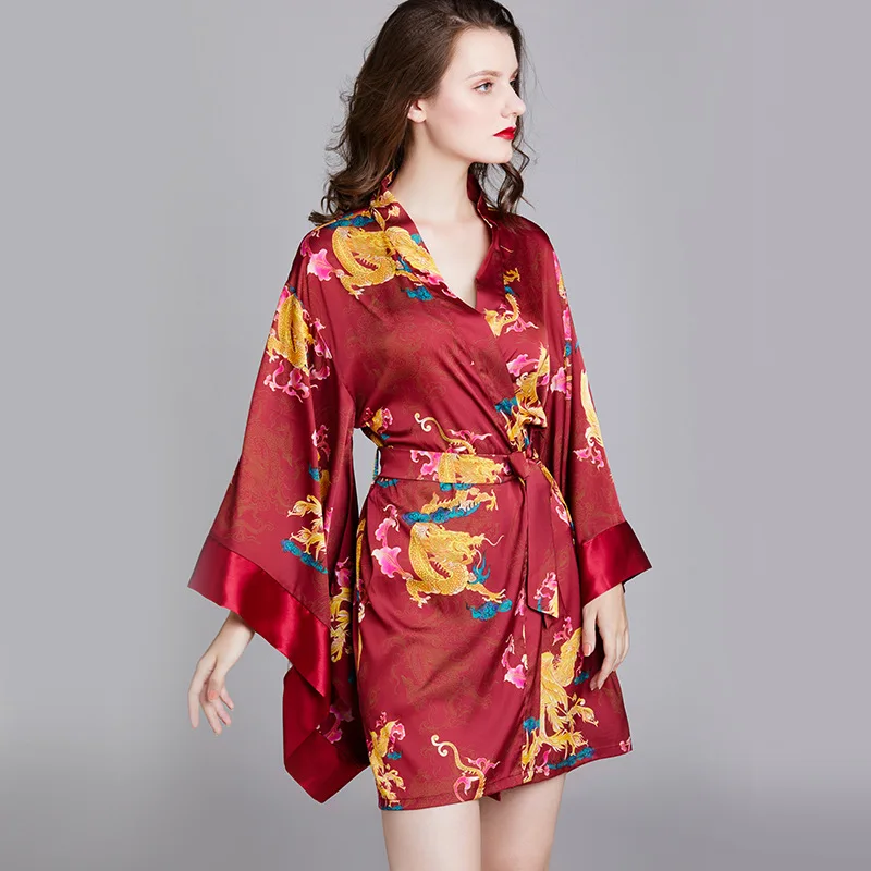 Svila Kimono Plašč Kopalni Plašč Ženske Svile Družico Obleke Seksi Burgundija Oblačilih, Saten Haljo Ženske Jutranje Halje