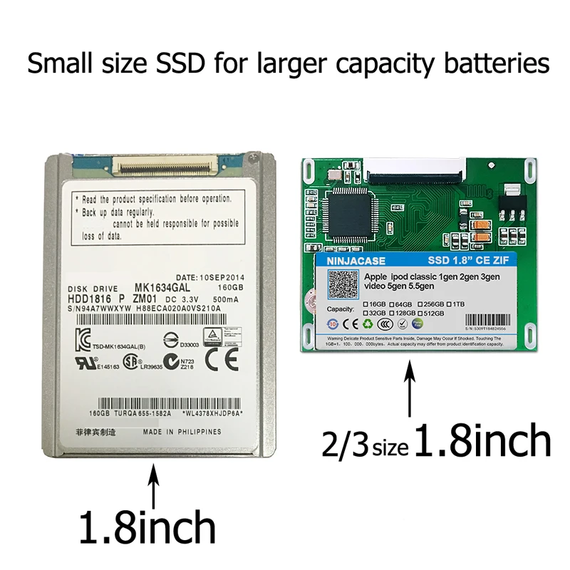 Novi SSD 80 G 120 G 240 G 256G 512G Za Ipod classic 7Gen Ipod video 5. Zamenjajte MK3008GAH MK8010GAH MK1634GAL Ipod HDD brezplačno orodje