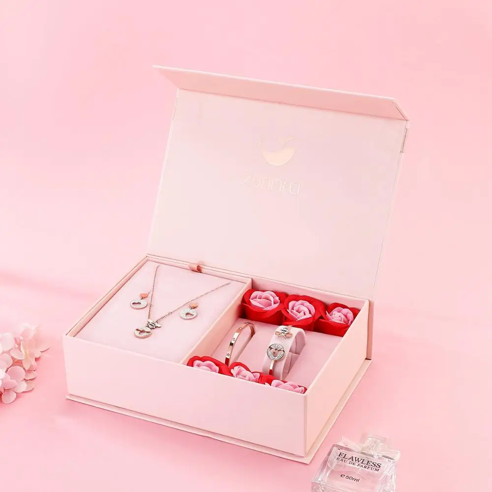 4PCS Jewlery darilni set ženske modna ogrlica/uhan/zapestnica 316 nerjavnega jekla visoke kakovosti, pisane z cvetlični darilni embalaži