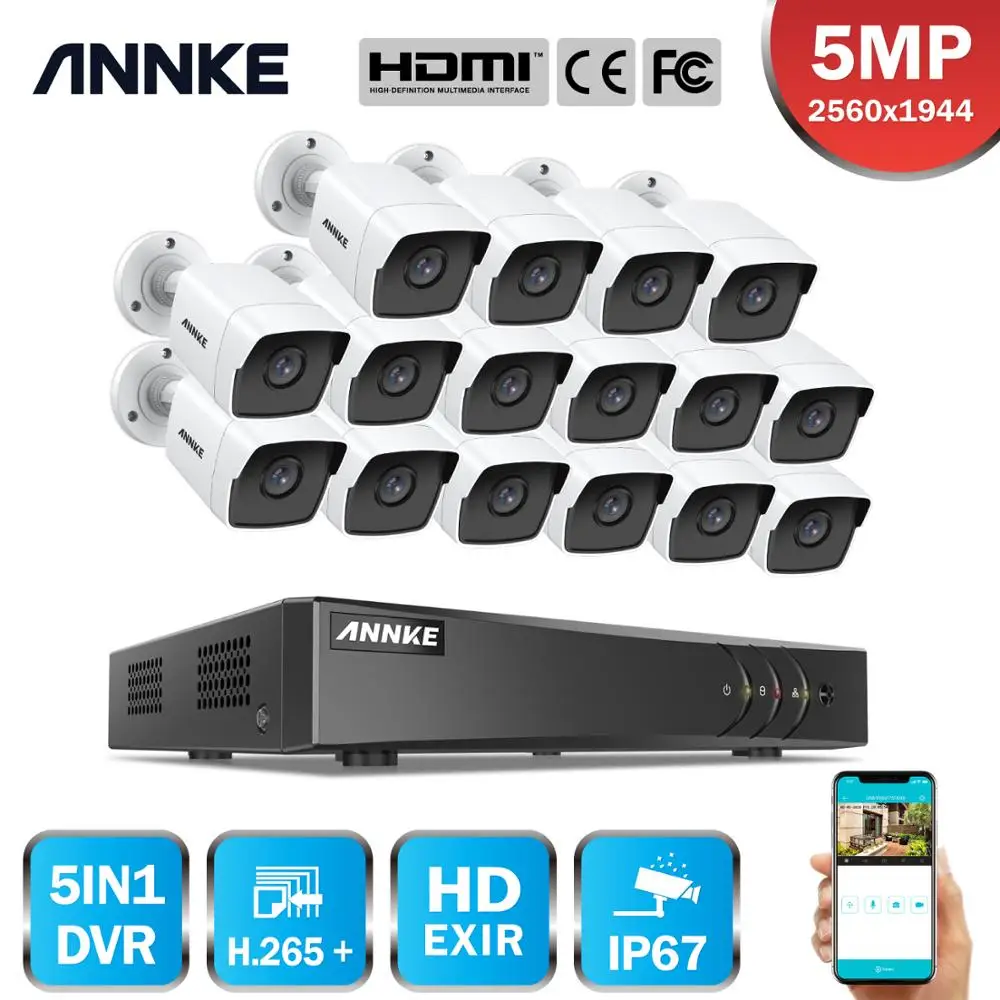 ANNKE 16CH 5MP Lite HD Video Varnostni Sistem, 5IN1 H. 265+ DVR Z 16X 5MP Bullet Prostem Nepremočljiva Kamero Nadzora, CCTV Kit