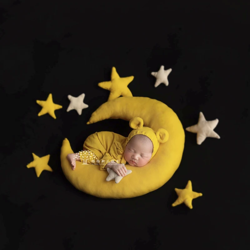 Nastopajo zvezde in luna novorojenčka fotografija rekvizitov, pletene luna zvezde, ki Predstavljajo igrače, fotografije dekoracijo Bean bag ozadju