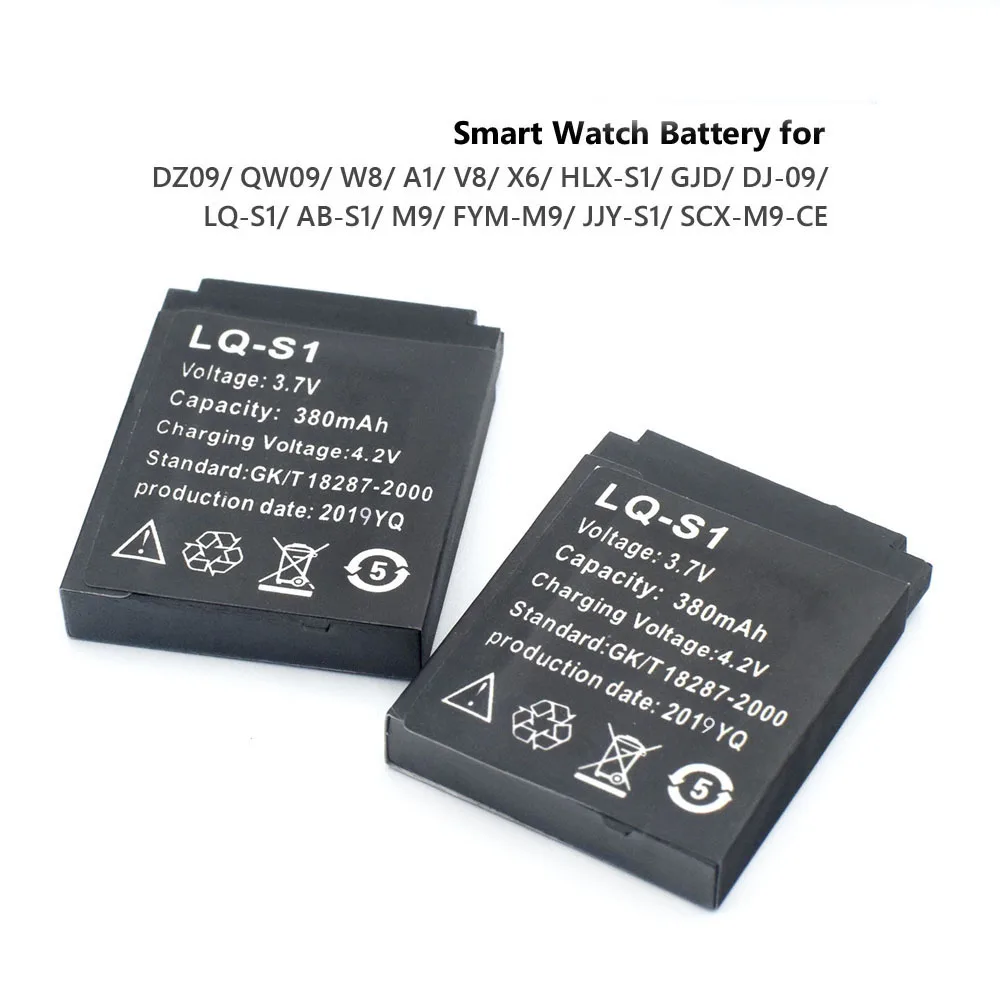 2PCS LQ-S1 Baterija Za Smart Watch DZ09 W8 A1 T8 X6 QW09 V8 X6 DJ-09 Baterije LQ-S1 3,7 V 380mAh Li-po Baterija za ponovno Polnjenje Celic