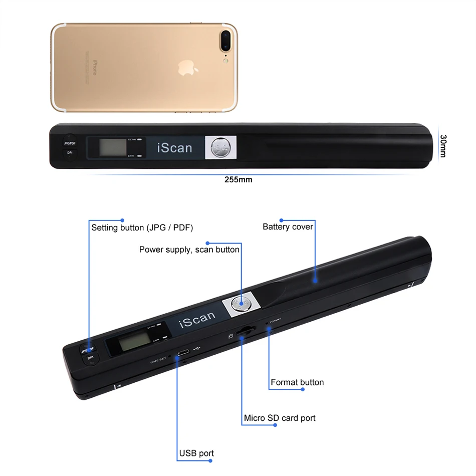 Mini Prenosni iScan Optičnega 900DPI Knjiga A4 Scanner LCD-Zaslon JPG/PDF Format Dokumenta, Sliko Iscan Ročni Skener A4 Scaner