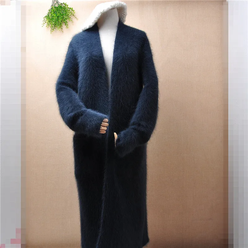 Debelo gospo ženske zimska oblačila mink kašmir pletenine znotraj svoboden dolgo brezrokavniki plašč angora zajec krzno plašč jakna