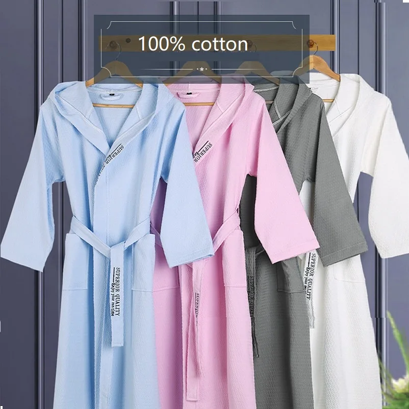 Novih čistega Bombaža materiala navaden barve kopalni plašči plašči Unisex Hooded pižamo savna oblačila vaflji Sleepwear absorpcije vode