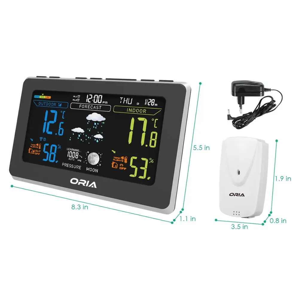 ORIA Digitalne Brezžične Termometer, Temperaturo in Vlažnost Zaslon Vremenske Postaje Dvojni Alarm za Temperaturo Ure vsako.
