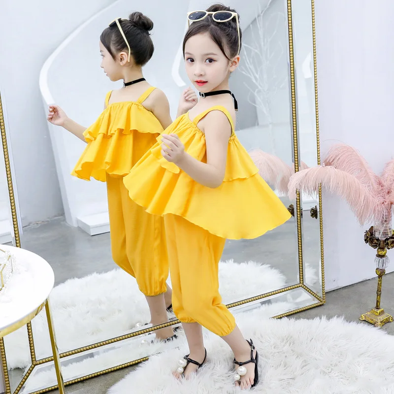 LZH 2021 Moda Naramnice Dihanje Poletno Obleko brez Rokavov Tanke Oddelek Obleke Za Otroke Barva Otroci Določa Dekleta Set