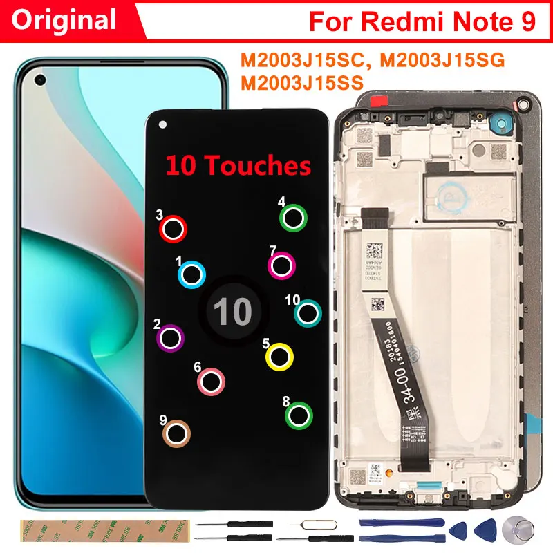 Raugee Original Display Za Xiaomi Redmi Opomba 9 LCD Zaslon na Dotik z Okvirjem Računalnike, Zamenjava Za Redmi Opomba 9 LCD 10 Dotik