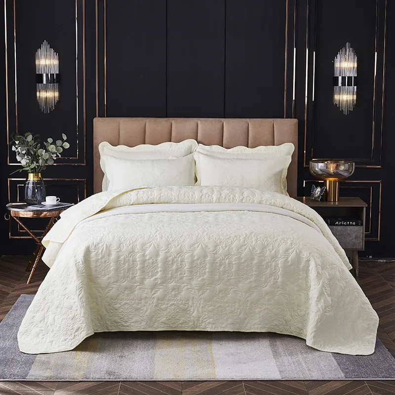 Luksuzni reliefni cvet bombaža bedspread vrže posteljnina tolažnik posteljnina odejo siva