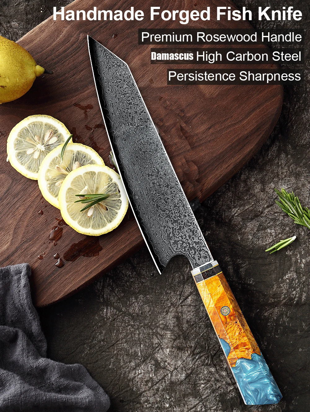 8inch vg10 damask jekla kuhar nož ZDA 7 plasti iz Nerjavečega jekla 440C leseni ročaj kuhinjski nož Gyuto edinstven vzorec rezilo