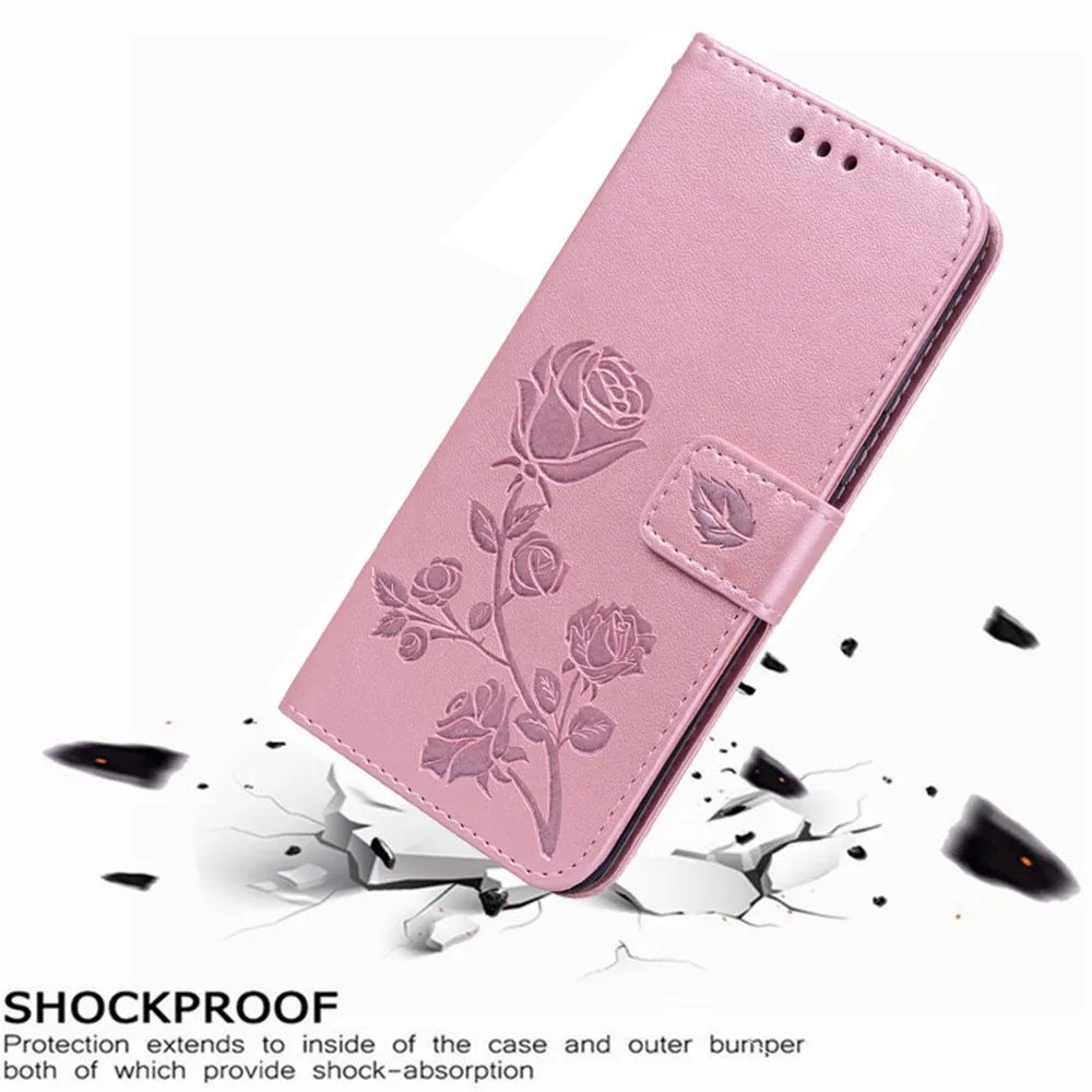 Luksuzni Usnja Flip Book Primeru za LG K5 X220 X220DS Rose Cvet Denarnice Stojalo Primeru Telefon Kritje Vrečko coque