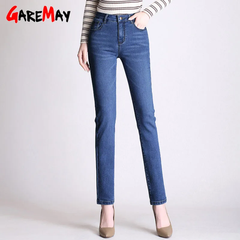 Garemay Ženske Jean Slim Femme Pantalona Pomlad Naravnost Visoko Pasu Dame Jeans Plus Velikost Jeansa, Oblačila, Bombaž Hlače Jeans 907