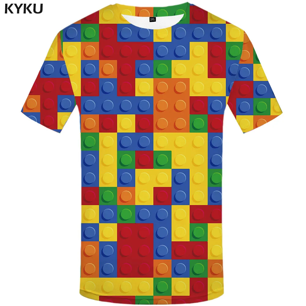 KYKU Kvadratnih T-shirt Moški Geometrijske Tshirt Natisnjeni Rusija Shirt Tiskanje Risanka zabavne majice Pisane Anime Oblačila, Moška Oblačila