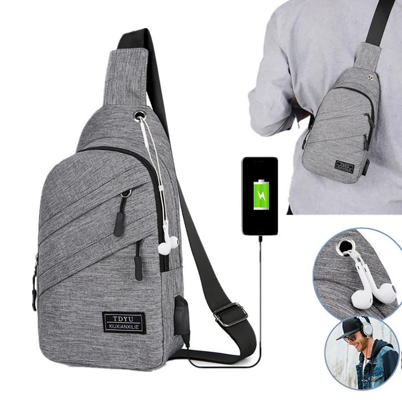 Polnjenje prek kabla USB Oxford Crossbody Bag Anti-theft Prsih Pack Poletje Kratek Izlet Kurirji Vrečko Vodo Nepropustno Torba