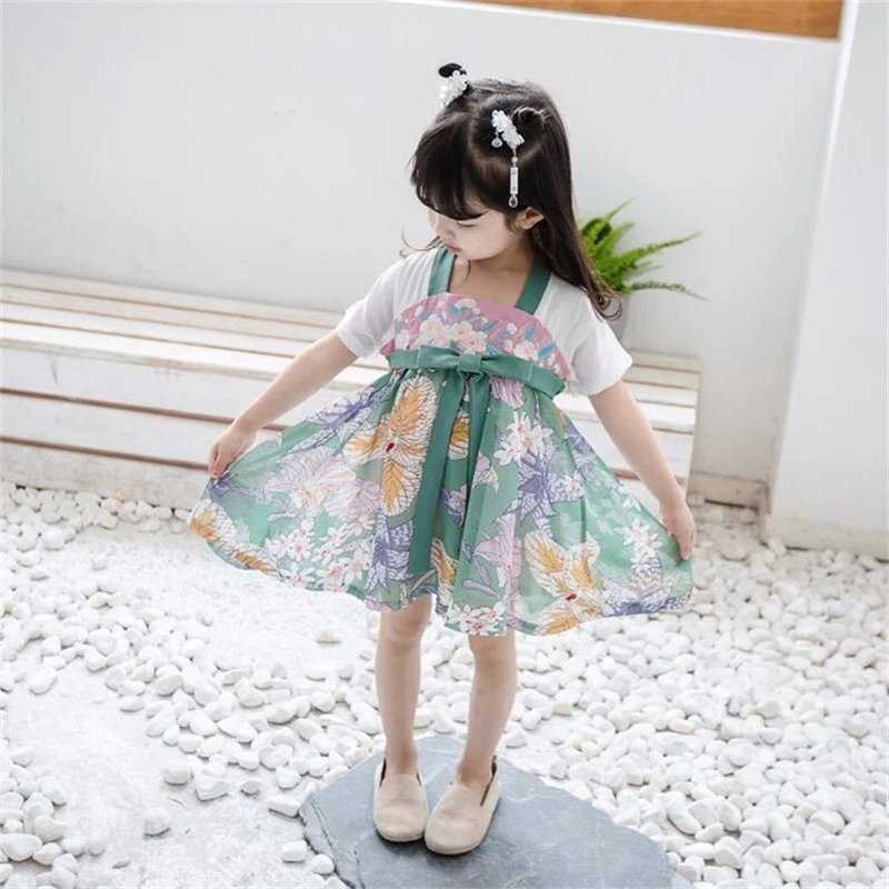 Baby Dekleta Cheongsam Obleko 2020 Novih Otroci Hanfu Kitajski Slog Natisnjeni Vezenje Obleke za Dekle, Princesa Poročno zabavo Oblačila