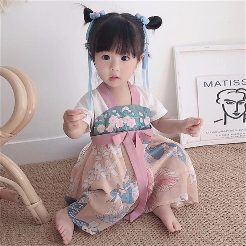 Baby Dekleta Cheongsam Obleko 2020 Novih Otroci Hanfu Kitajski Slog Natisnjeni Vezenje Obleke za Dekle, Princesa Poročno zabavo Oblačila