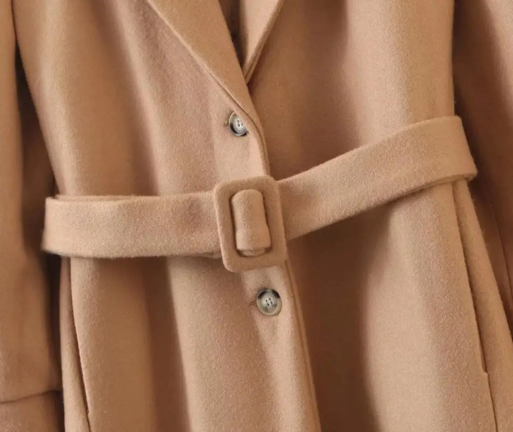 Za Jesen Zimo Žensk Volnene Plašč Dolge Plašče Priljubljena Vrhnja oblačila Kamele Barve, Elegantno korejski Temperament Klasičen Ženski 2020