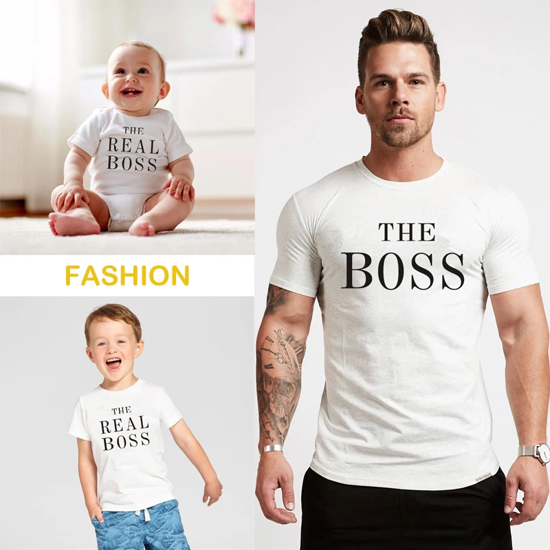 Družina Ujemanje T-shirt Otroci, Oblačila, Moški, Ženske Vrh Tee Šef Pravi Šef Baby Bodysuit