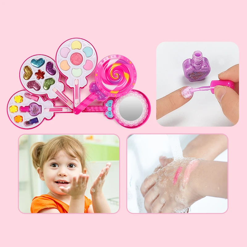 Non-toksične Pretvarjaj se Igrajo Otroci Make Up Igrača Nastavite Princesa Roza Ličila Lepoto Varnostni Komplet Igrač za Dekleta Hišna Kozmetični Dekle Darila