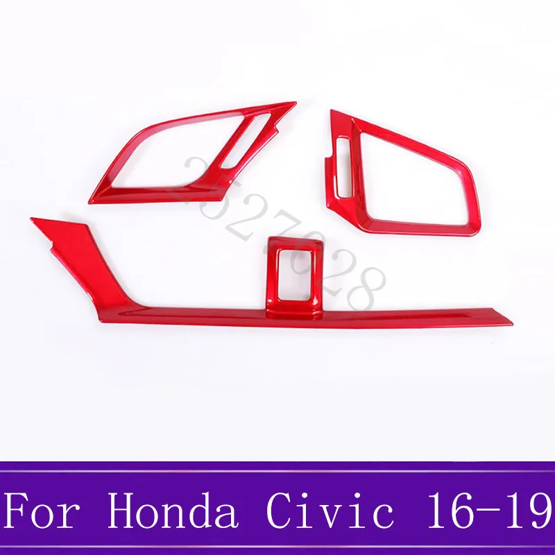 3Pcs Rdeča, ABS Avto Notranje zadeve nadzorna plošča Air Vent Kritje Trim Frame Auto Notranjo Opremo, Primerni Za Honda Civic 10. 2016-2018 2019