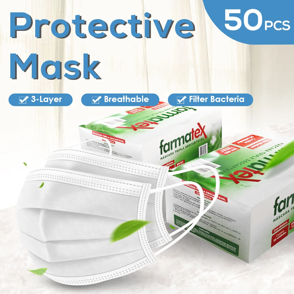 Bela Razpoložljivi Obraz Maska za Zaščito Pred Prahom 10-50pcs Dihanje 3 Plasti Pokrivajo Usta, Hitro Dostavo Standardne Tkanine Masko