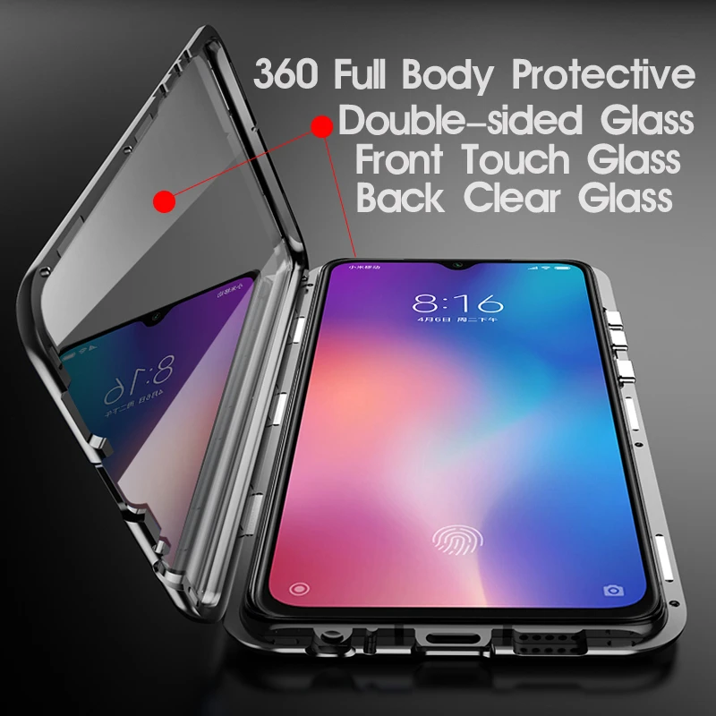 360 Dvo-Stransko Steklo Magnetni Adsorpcije Kovinski kovček Za Xiaomi Redmi Opomba 9 8 7 K20 K30 Pro 8T9T 8A 9A Mi Opomba 10 Lite Pro F1