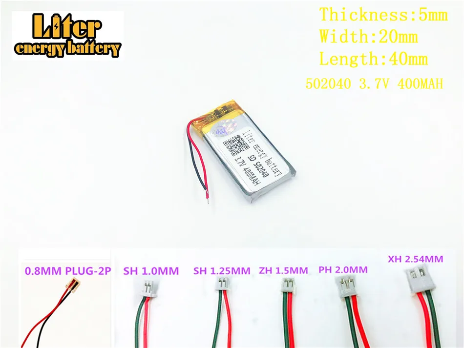 Liter energijo baterijo 3,7 V 400mAh 502040 plug Litij-Polymer Li-Po Baterija za Polnjenje Za MP3, MP4 MP5