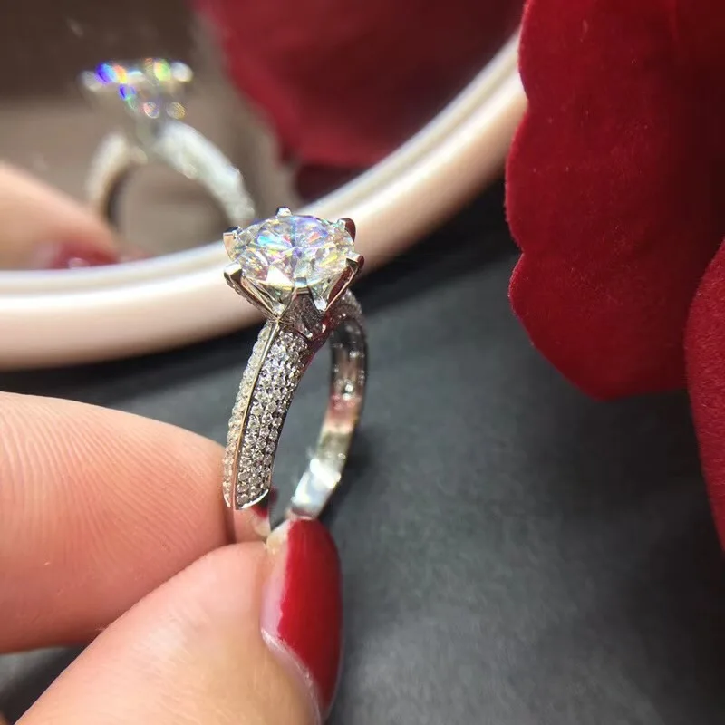 Ženske, Šest Nevihte Lab Zrasla Diamantni prstan, 925 Sterling silver Nakit Valentinovo Darilo