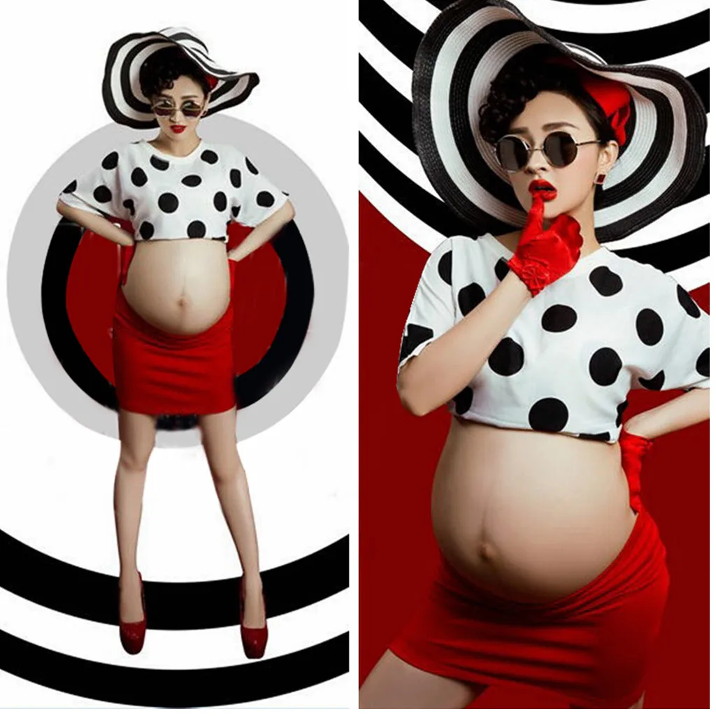 Ženske Pregnants Fotografija Porodniškega Kratke Sodobne Polka Dot Rokavi točke Vrhovi Barva obleko Dame Oblačenja Nastavite L1225