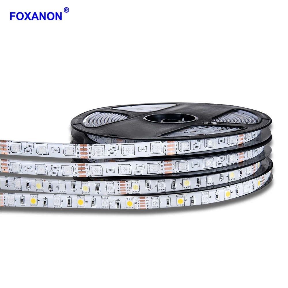 Foxanon RGB LED Trak Vodotesen 5M DC12V 300LED RGBW RGBWW Fita Luči LED Trakovi SMD 5050 Prilagodljiv Neon Trak Trak Za Kuhinjo