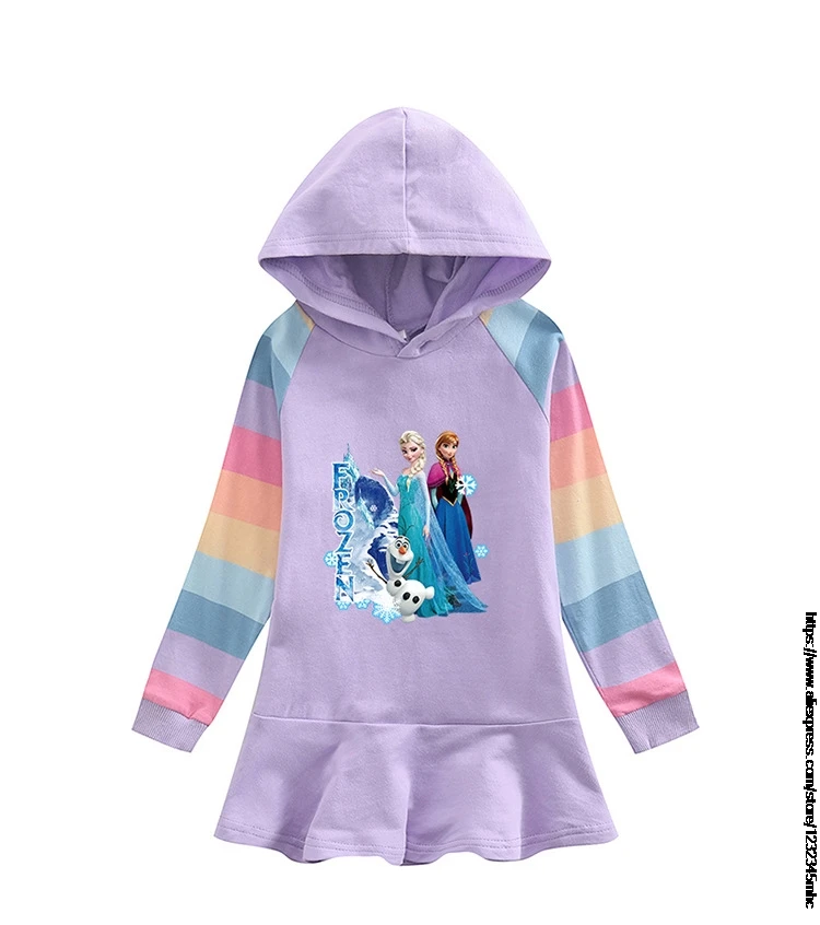 Disney Risanke Zamrznjene Elsa Tiskanja Dekle, Fant Bombaž Hoodie Obleko z Naguban Hemline Dolgo SleeveBaby Otrok Majica Plašč Oblačila