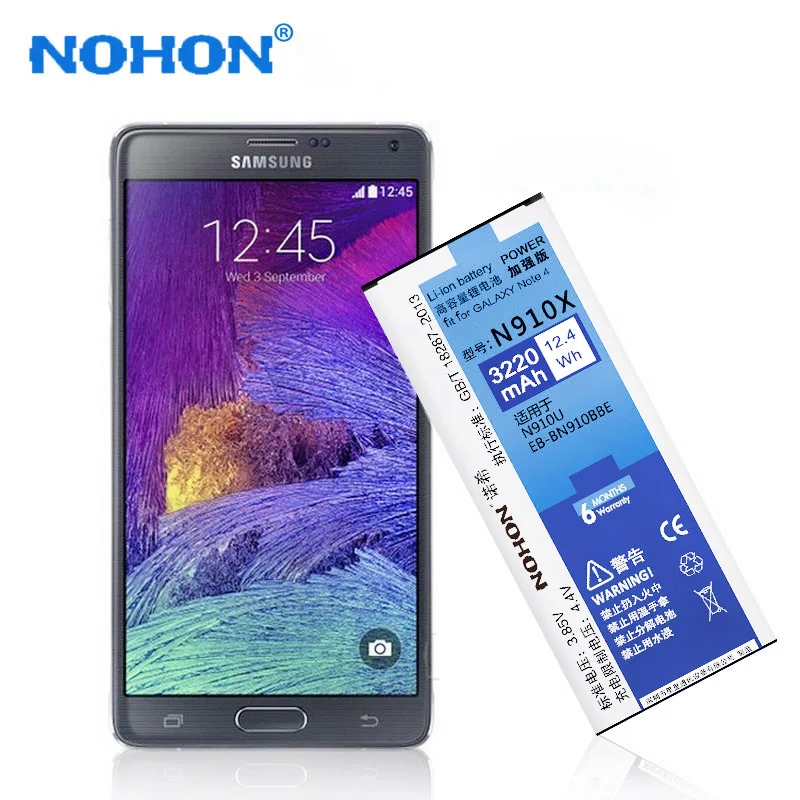 NOHON EB-BN910BBE Baterija Za Samsung Galaxy Note 4 Note4 N910A N910C N910F N910G N910H N910P N910T N910U N910V N910X 3220mAh