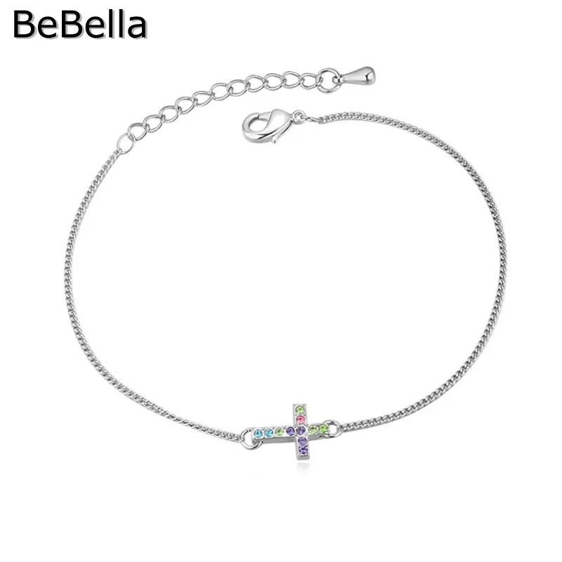 BeBella kristusa križ čar tanke verige zapestnico z češka kristali modni nakit za ženske, dekleta, ženske darilo v 5 barvah