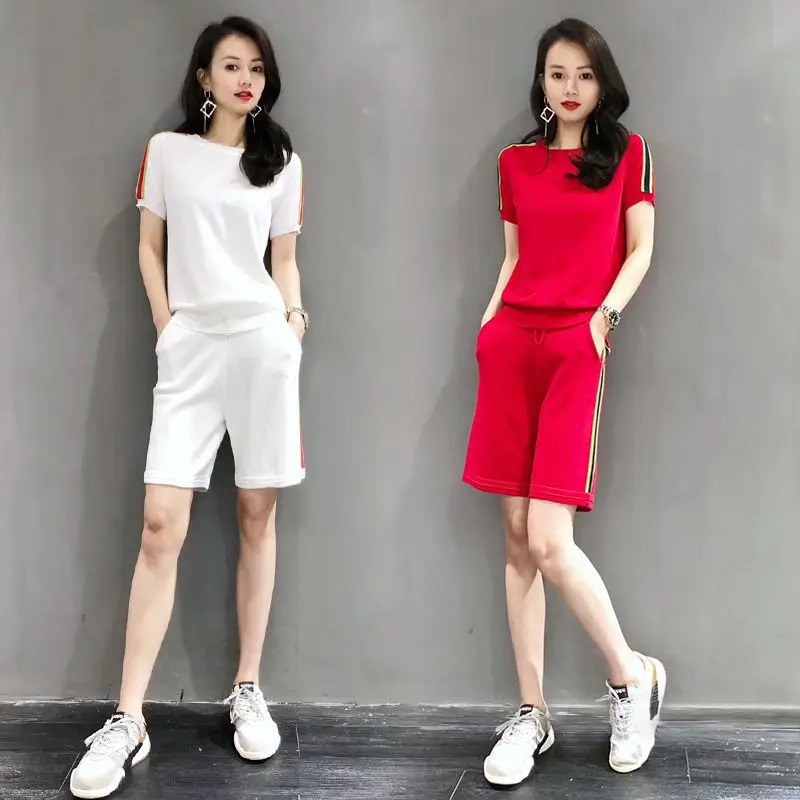 Trenirka 2020 čistega bombaža šport bo ustrezala ženskih poletnih barva novo korejska različica ohlapne hlače, športna oblačila dve delni set