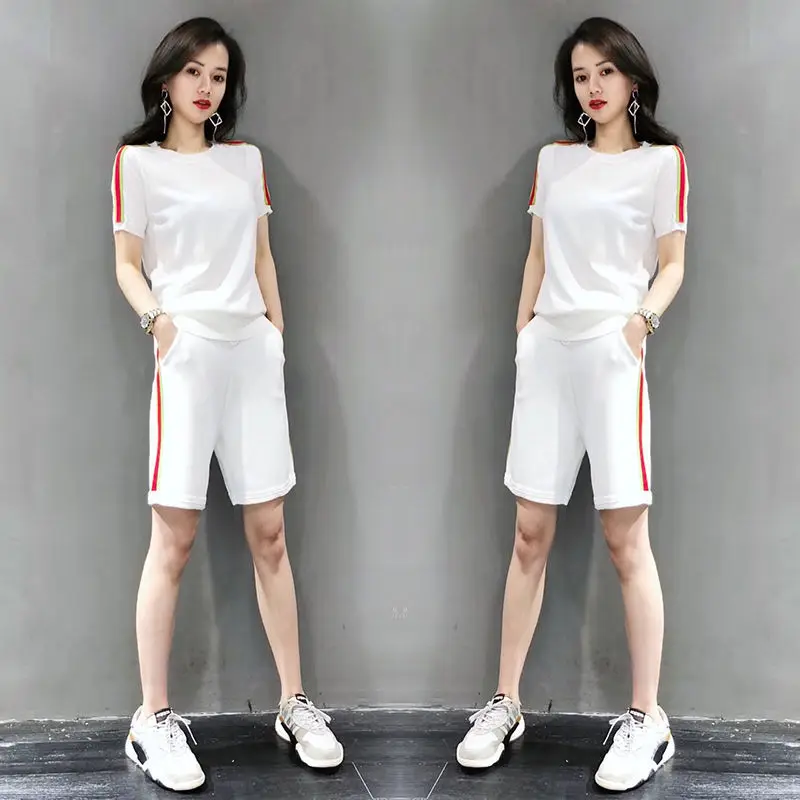 Trenirka 2020 čistega bombaža šport bo ustrezala ženskih poletnih barva novo korejska različica ohlapne hlače, športna oblačila dve delni set