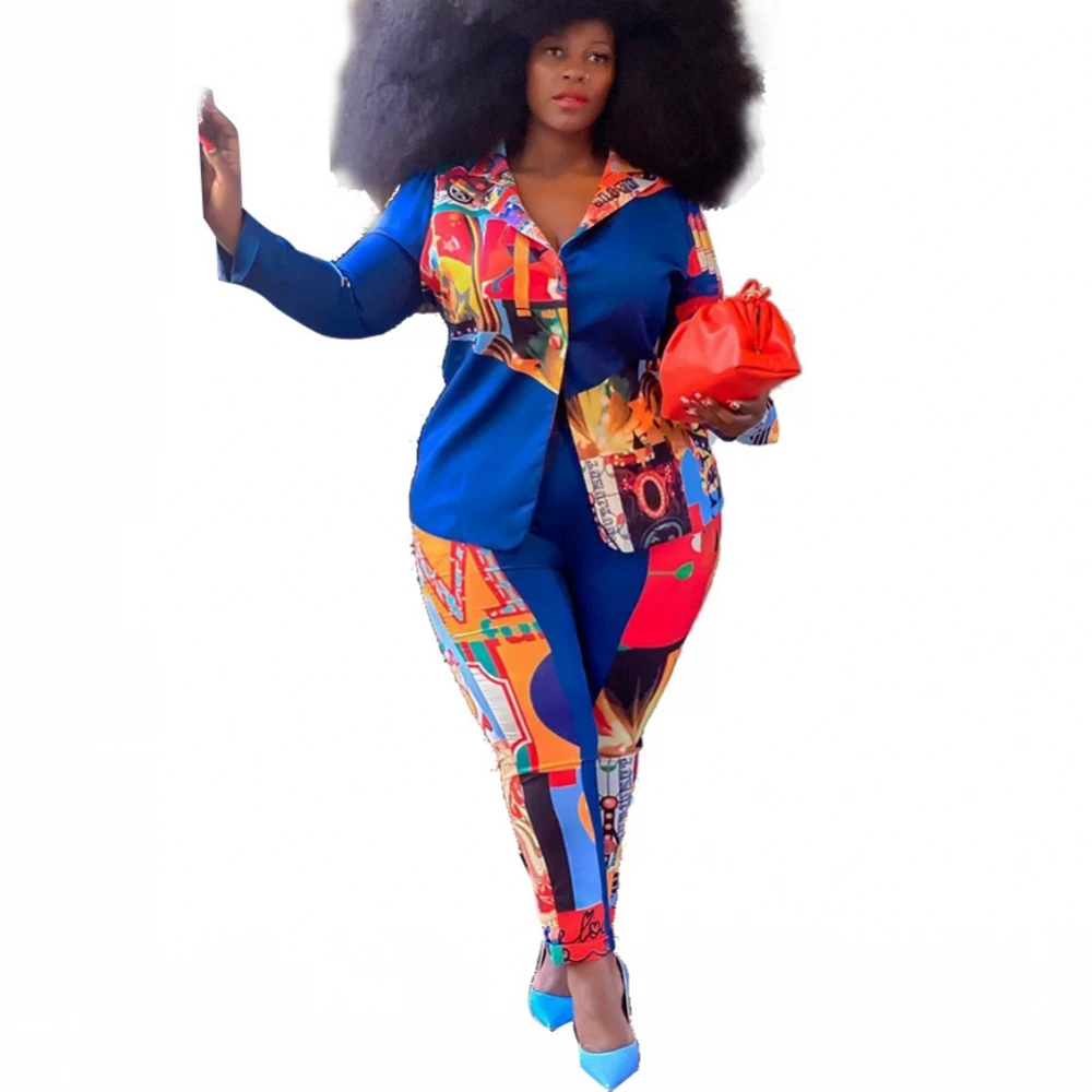 L-4XL Plus Velikost Afriške Ženske Nastavite Dolg Rokav Jopič Jopič, Hlače, Obleke, Urad Dama 2 Delni Set Poslovne Obleke Afriki Oblačila