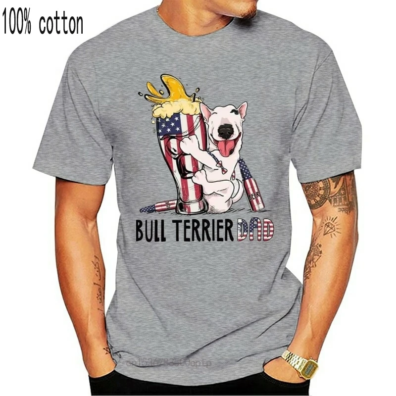 Srčkan Bull Terier Oče In Ameriško Pivo Različica 2 Moški T-Shirt očetovski Dan S-6XL Prosti Slog Tee Majica